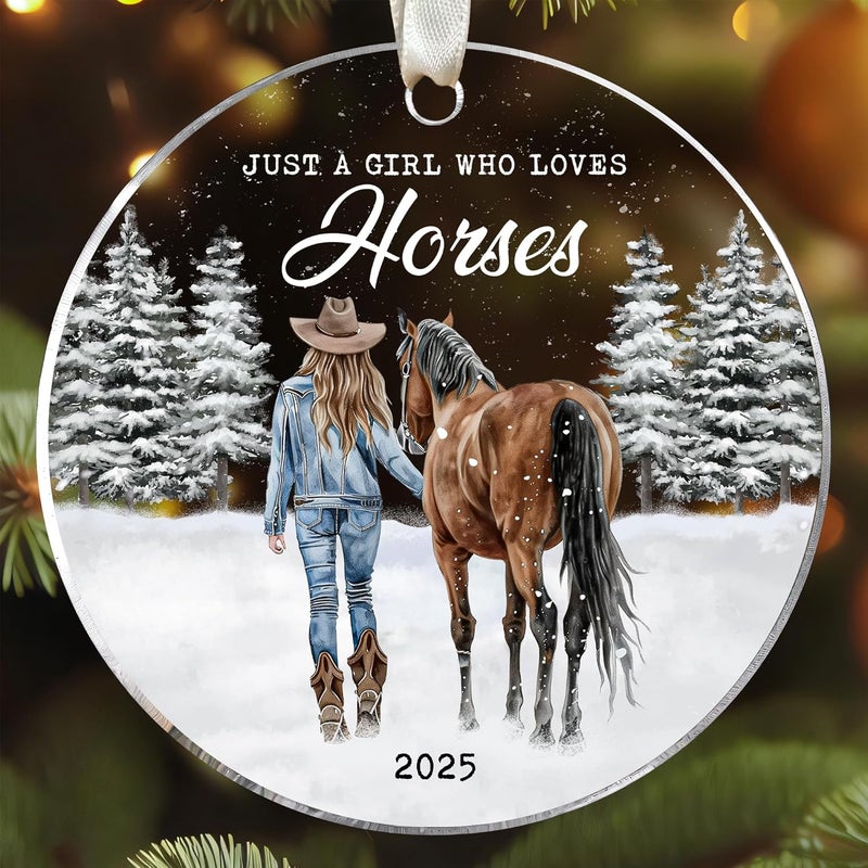 TEEBIM Horse Ornaments for Christmas Tree - Horse Ornament 2025 - Horses Gifts for Girls, Lovers - Horses Equestrian Horseback Racing Riding Christmas Ornaments - Acrylic Ornament - Image 1